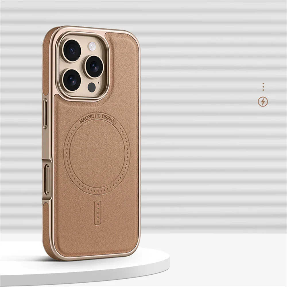 Luxury Business Plating Frame Leather Magnetic Back Case For iPhone - Image 8