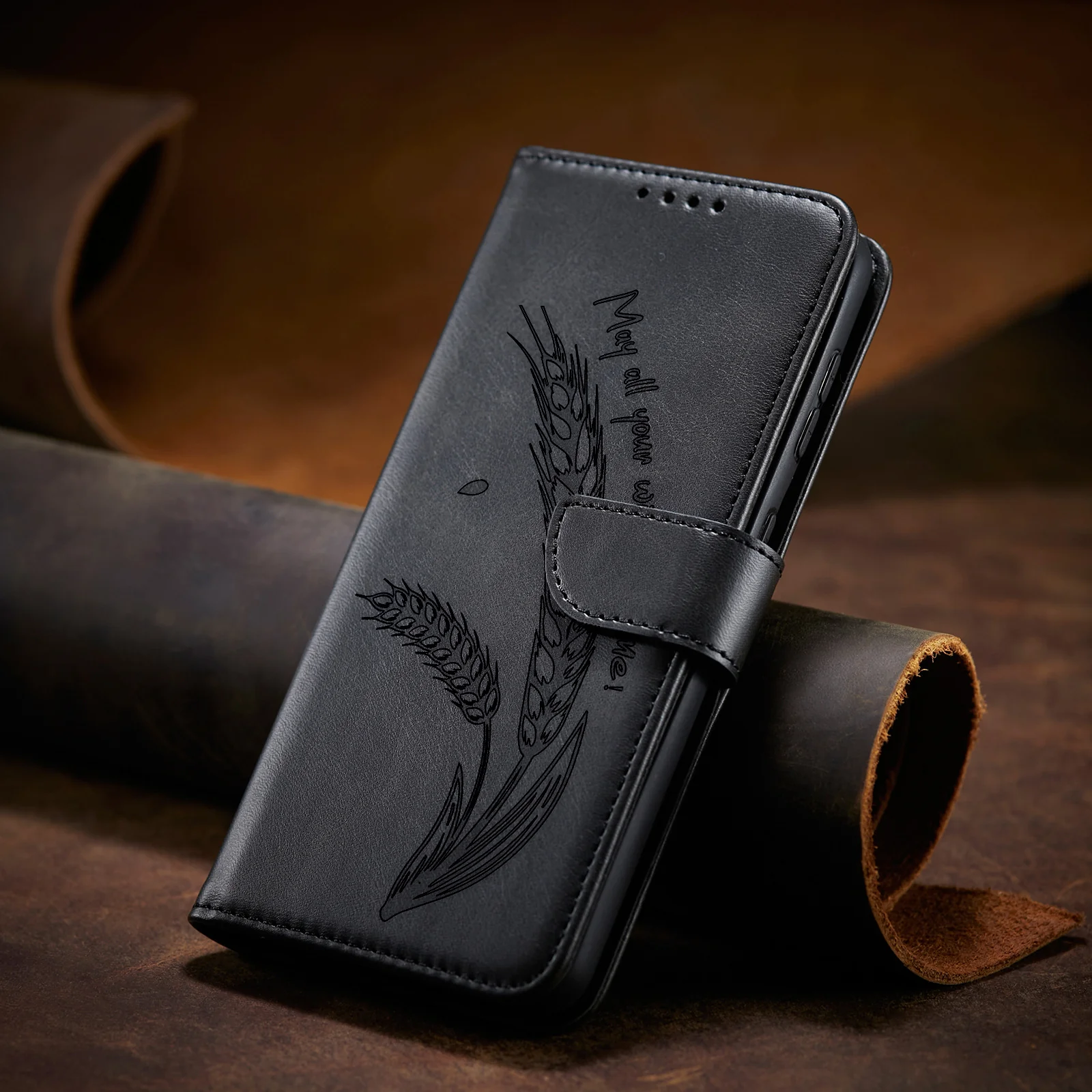 Wheat Ear Embossed Flip Wallet Case for Samsung - Image 4