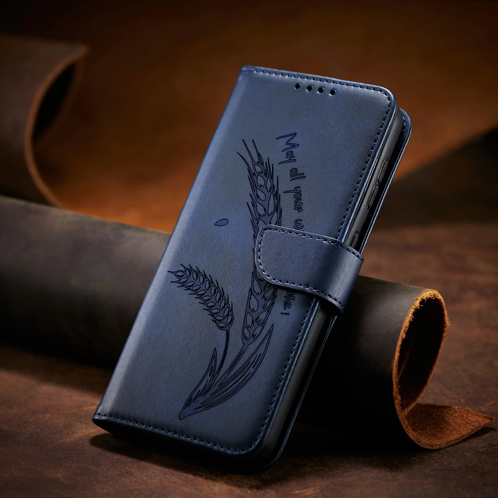 Wheat Ear Embossed Flip Wallet Case for Samsung - Image 6
